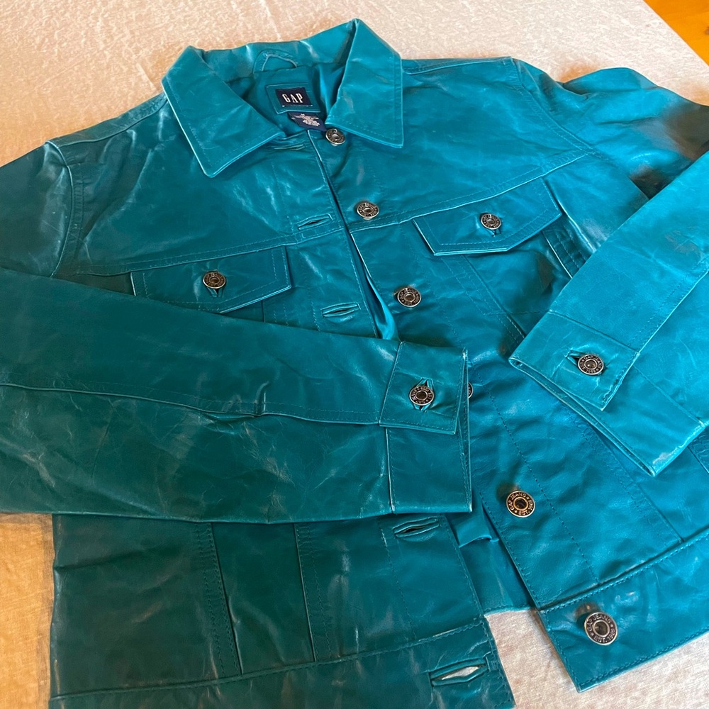 Vintage GAP 90s turquoise leather crop jacket Medium